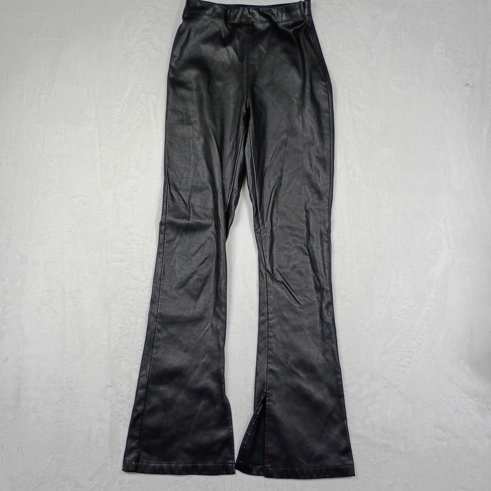 Topshop Black Faux Leather Flared Trousers